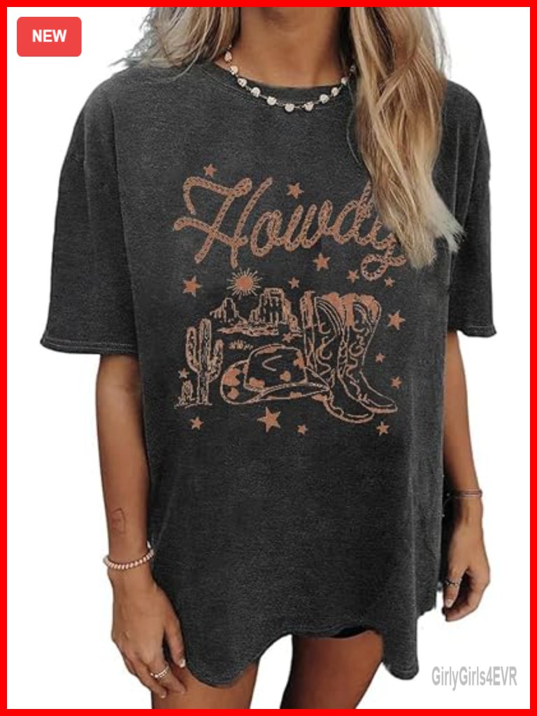 Oversized Western Rodeo Graphic Tee Short Sleeve T-Shirt Country Music Top